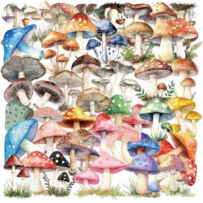 50pcs Transparent Mushroom Stickers,Vintage Mushroom Stickers Waterproof PET Stickers for Scrapbook Journaling Photo Album Collage Card Nature Colorful Agaric Stickers for Teens and Adults (Mushroom)