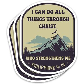 3PCs I Can Do All Things Through Christ Who Strengthens Me Christian Faith Sticker, Religious God Waterproof Vinyl Stickers Philippians 4:13 Jesus Bible Verse Decals for Water Bottle Journal 3 Inches