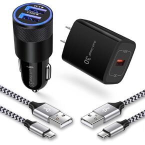 Super Fast Charger Type C Kit, 18W Quick Charge 3.0 Wall Charger Car Adapter for Samsung Galaxy S24 FE Z Flip6 Flip5 Fold6 Fold5 A55 A35 A15 A14 A13 S23 Ultra, iPhone 16/15/Pro, with 2 USB C Cable 3FT