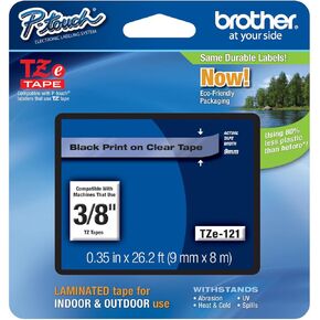Genuine Brother 3/8" (9mm) Black on Clear TZe P-Touch Tape for Brother PT-1830, PT1830 Label Maker