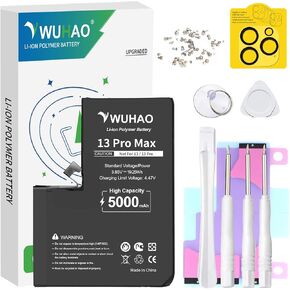 Replacement for iPhone 13 Pro Max Battery,5000mAh Upgraded Capacity for iPhone 13 Pro Max A2643 A2484 A2641 A2644 A2645 Battery with Camera Lens Protector + Screws + Professional Repair Tool Kit