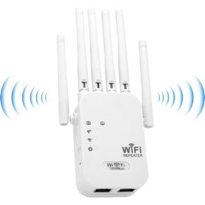 WiFi Extender Signal Booster,WiFi Booster with 1200Mbps Dual Band (5GHz/2.4GHz) WiFi Extenders Signal Booster for Home,WiFi Repeater with Ethernet Port Covers up to 10000sq ft and 55 Devices (White)