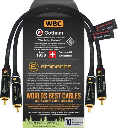 Best Worlds Best Cables 1.5 Foot RCA Cable Pair - Gotham GAC -4/1 (Black) Star -Quad ، كابل اتصال صوتي مع موصلات RCA مطلية بالذهب الممتاز - اتجاهي - مصنوعة مخصص in Kuwait