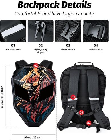 Gelrova Lion Knight Serise LED Backpack 19inch, LED Rider Backpack for Motorcycle Helmet, Outdoor Fashion Backpack with Eyes in Kuwait