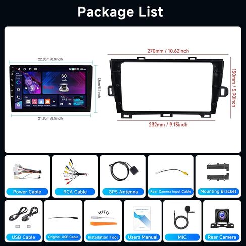 [4G+64G] Sterroid Car Stereo لـ Toyota Prius 2010-2015 مع رابط مرآة Auto Auto Carplay اللاسلكي ، شاشة Hodozzy 9 بوصة مع GPS ، رابط المرآة ، البلوتوث ، WiFi ، 32EQ ، FM/RDS Radio Radio in Kuwait