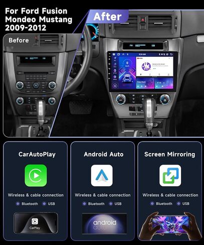 8 Core 6+128G Car Radio for Ford Fusion Mondeo Mustang 2009-2012 with 10.1" 1280 * 720P IPS Touchscreen Wireless CarPlay Android Auto MirrorLink Bluetooth5.0 GPS WiFi/4G DSP/46EQ SWC Backup Camera in Saudi Arabia