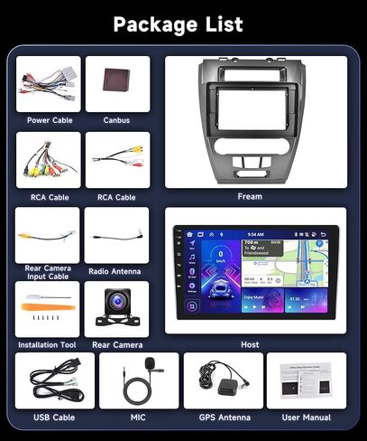 8 Core 6+128G Car Radio for Ford Fusion Mondeo Mustang 2009-2012 with 10.1" 1280 * 720P IPS Touchscreen Wireless CarPlay Android Auto MirrorLink Bluetooth5.0 GPS WiFi/4G DSP/46EQ SWC Backup Camera in Kuwait