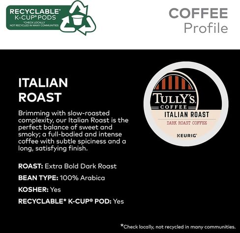 Tully's Coffee Italian Roast Keurig Single-Serve K-Cup Pods, Dark Roast Coffee, 96 Count in Saudi Arabia