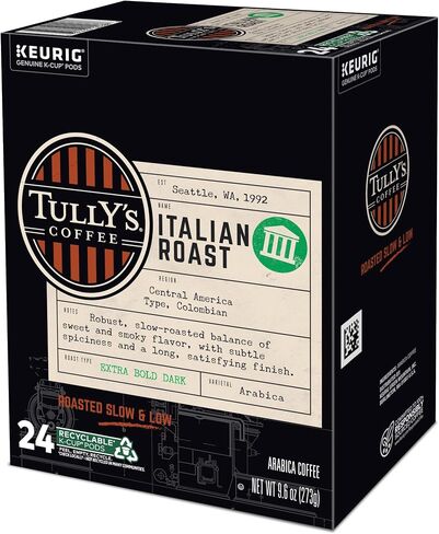 Tully's Coffee Italian Roast Keurig Single-Serve K-Cup Pods, Dark Roast Coffee, 96 Count in Saudi Arabia