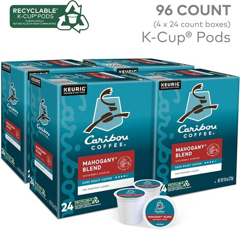 Caribou Coffee Mahogany Keurig Single-Serve K-Cup Pods, Dark Roast Coffee, 96 Count (Pack of 4) in Saudi Arabia