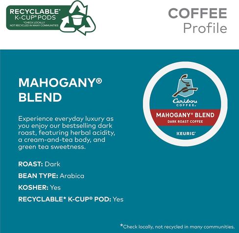 Caribou Coffee Mahogany Keurig Single-Serve K-Cup Pods, Dark Roast Coffee, 96 Count (Pack of 4) in Saudi Arabia