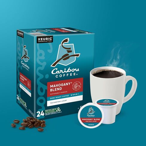 Caribou Coffee Mahogany Keurig Single-Serve K-Cup Pods, Dark Roast Coffee, 96 Count (Pack of 4) in Saudi Arabia