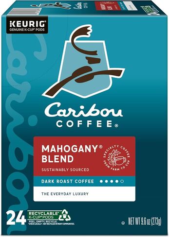 Caribou Coffee Mahogany Keurig Single-Serve K-Cup Pods, Dark Roast Coffee, 96 Count (Pack of 4) in Saudi Arabia