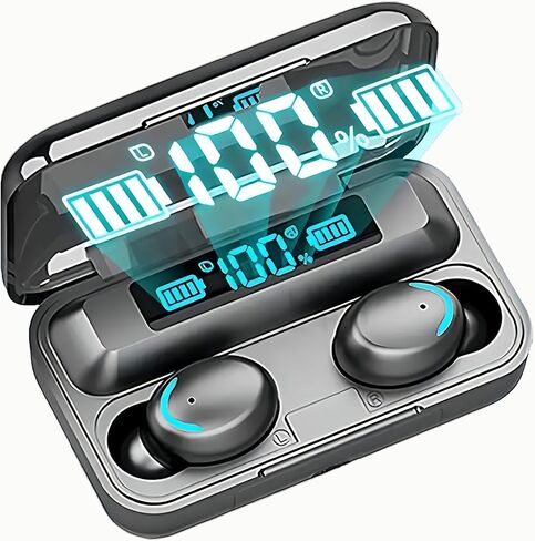 مصباح ملون لاسلكي سماعات الأذن ، سماعات الرأس اللاسلكية ، مقاومة للماء ، بطارية LED شاشة AURIRICY ، صوت شاشة مكتملة ثلاثية الأبعاد (Black-A3) in Kuwait