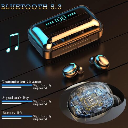 مصباح ملون لاسلكي سماعات الأذن ، سماعات الرأس اللاسلكية ، مقاومة للماء ، بطارية LED شاشة AURIRICY ، صوت شاشة مكتملة ثلاثية الأبعاد (Black-A3) in Kuwait