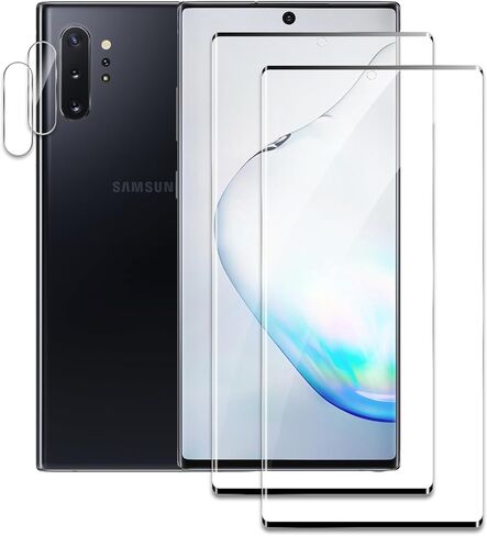 [2 + 2] واقي شاشة زجاجي مقسى لـ Samsung Galaxy Note 10 ، 2* Film Filmed Glass Film + 2* واقي عدسة الكاميرا ، فيلم زجاجي كامل ثلاثي الأبعاد ، صلابة 9H ، حماية حافة الترقية ، سهولة التثبيت in Kuwait
