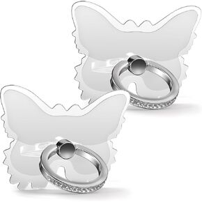Finger Ring Stands Set Cellphone Ring Holder Transparent Phone Holder 360° Rotation Ring Stand Clear Cell Phone Kickstand Compatible with Most of Phones, Tablets, 2 Pack of Butterfly Silver
