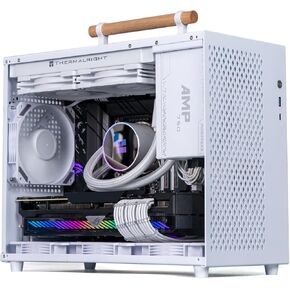 MATX Computer Cases, White, Portable Compact, Supports RTX4090, ITX MATX Motherboard, Handle, Tempered Glass Panels, Easy to Carry, USB Type A Type C Ports