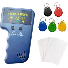 Handheld 125khz Copier RFID Smart ID Card Duplicator Used for T5577 or EM4305+5pcs NO.8 T5577 Keychains +5 T5577 Cards