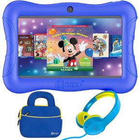 Contixo 7 inch Kids Tablet Bundle, Android Tablet and Kids Wired Headphones, Toddler Tablet with 50+ Disney Storybooks & Stickers, WiFi, 32GB ROM, Learning Tablet for Kids, Dark Blue