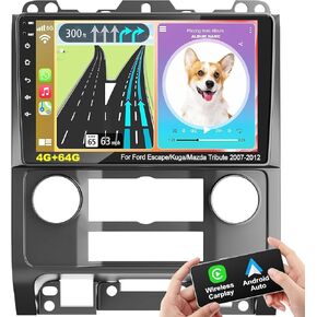 [4+64G] Android 13 Car Stereo for Ford Escape/Kuga/Mazda Tribute 2007-2012 Support Wireless Carplay&Android Auto, 9 inch IPS Touchscreen Car Radio with GPS, WiFi, FM Radio+ AHD Backup Camera+MIC