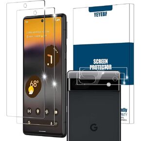 Google Pixel 6A 5G Screen Protector + Camera Lens Protectors, [2+2 Pack] Full Coverage Tempered Glass Screen Protector for Google Pixel 6a 5G-6.1 Inch [Case-Friendly][Fingerprint Compatible]