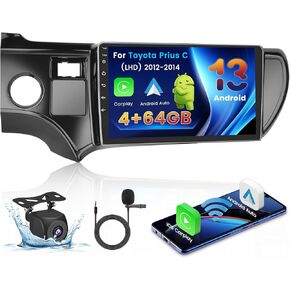 8Core 4+64G Car Stereo for Toyota Prius 2012-2014 with Wireless Apple Carplay Android Auto, Android 13 9 inch 1280*720 Touch Screen Car Radio with GPS WiFi BT 5.0 DSP RDS Radio AHD Backup Camera Mic