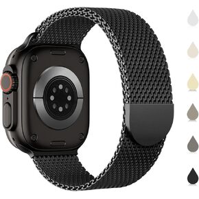 Sunnywoo Milanese metal band Compatible with Apple Watch Bands 42mm 44mm 45mm 46mm 49mm 38mm 40mm 41mm for Men Women, Stainless Steel Mesh strap for iWatch Ultra 2 Series 10 9 8 7 6 SE 5 4 3 2 1 Black