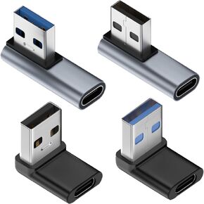 4pcs 90 Degree USB to USB C Adapter, Up and Down Angle USB C 3.1 Female to USB Male Converter OTG Extender Fast Charging Sync Transfer,for IP 16 15,PC, Laptop