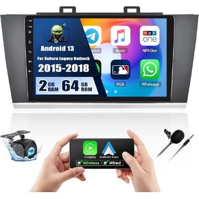 [2+64G]Android 13 Car Stereo for Subaru Legacy Outback 2015-2018 with Wireless Apple Carplay&Android Auto,9 Inch Android Head Unit Car Radio with Bluetooth FM/RDS Radio WiFi GPS Dual USB+Backup Camera