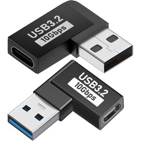 90 Degree USB to USB C Adapter, Right Angle USB C 3.1 Female to USB Male Converter OTG Extender 3A Fast Charging 10Gbps Sync Transfer,for IP 16 15,PC, Laptop(2Pack)