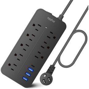 Surge Protector Power Strip 8 Widely Outlets 3 USB & 1 USB-C Port, 3.9 FT Flat Plug, 2000W/10A 1700 Joules Wall Mount Power Strip (Black)