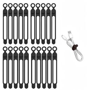 20Pcs Silicone Cable Ties,Reusable Cable Management Organizer,Cable Organizer for Bundling and Fastening Cable Cords Wires(Black)
