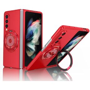 Phone Case for Samsung Galaxy Z Fold 3 5G Cover, Magnetic Stand Ring Holder Shockproof Slim Cell Cover Protective Compatible with Samsung Galaxy Z Fold3 (Red)