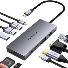 USB C Docking Station, Newmight 10 in 1 USB C Hub Multiport Adapter with 4K@30Hz, 1 Gbps Ethernet, VGA, 3 USB 3.0, USB-C 3.0, 100W PD Charging Port, SD/TF for Dell, HP, MacBook Pro Air, iPhone 15/16