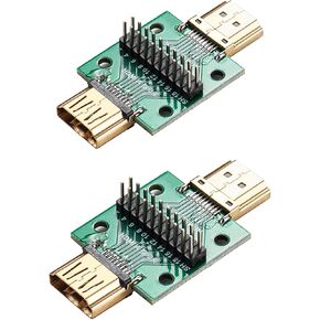 2 Pcs HDMI A Connector with Test PCB Board,2.54 Pitch 19 Pins Male to Female Socket Connectors for Data Line Wire Cable Transfer