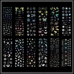 24sheet Photocard Stickers,Korean Deco Stickers,Butterfly Bubbles Snowflake Dolphins Moon Star Stickers,Self Adhesive Clear Holographic Stickers for Water Bottles Laptop Album Scrapbook