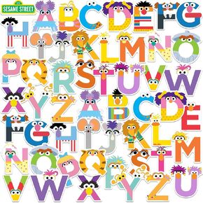Sesame Street Alphabet 50ct Vinyl Large Deluxe Stickers Variety Pack - Laptop, Water Bottle, Scrapbooking, Tablet, Skateboard, Indoor/Outdoor