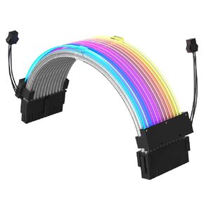 Redragon GCP06 RGB Power Extension Cable - 24 Pin ATX Power Supply Cable, 5V 3 Pin ARGB Sync, 20CM Length with Cable Combs, Customized Power Supply Mod Sleeve Extension Cable