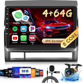 8-Core 4+64G Android 13 Car Stereo for Toyota Tacoma 2005-2013 Upgrade Radio, 9'' HD Touch Screen with Wireless CarPlay & Android Auto, AHD Backup Camera, Mirror Link, GPS Navigation