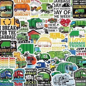 50pcs Multicolor Cartoon Garbage Truck Stickers, Vinyl, Waterproof, Reusable, for Laptop, Water Bottle, Skateboard, Helmet, Luggage