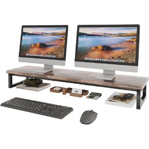 Dual Monitor Stand Riser for Desk Shelf, Computer Stand, 39 inch Wooden and Metals Black Monitor Riser for Desk