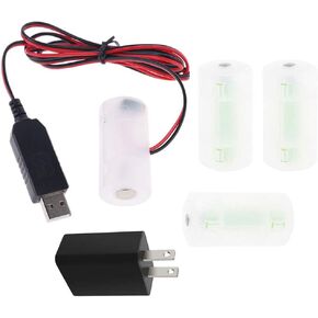 Battery Eliminator US Plug USB Power Supply Adapter Replace 1-4pcs 1.5V LR14 C Battery Eliminator for Clocks Toys Lamps and More Electronic Devices Replacement C Cell Batteries
