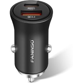60W Car Charger USB C Fast Charge, Aluminum Dual Port Cigarette Lighter Adapter, Car Phone Charger for iPhone 15/14/13 Pro Max Plus, iPad, Samsung Galaxy S24/S23/S22 & More
