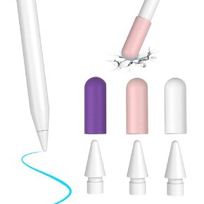 Replacement Pencil Tips for Apple Pencil Pro USB C with Silicone Protective Cover Pen Tips for Apple Pencil 2nd 1st Gen iPencil Nibs No Wear Precise Control for iPad Pencil (White Pink Purple 3 Pack)