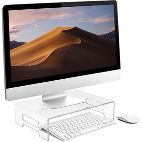 Sorbus Acrylic Monitor Stand - 12 x 8 x 3 - Clear Laptop Riser with Carry Handles - Use as Desktop Monitor Stand, Computer Desk Tray, Bed Tray, or Food Display Riser
