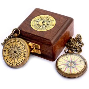 Trust in The Lord with All Your Heart -Proverbs 3: 5-6 Quote Engraved Compass with Wooden Box, Birthday, Baptism, Communion, Christmas, Graduation Day Gifts 2025 Compass for Women Mens Boy Girls