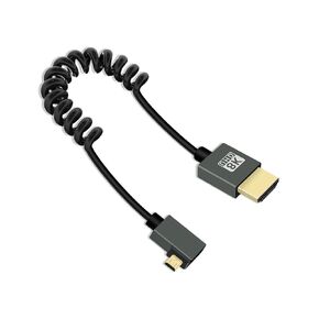 8K Left Angle Micro HDMI to HDMI Coiled Cable 3FT, 90 Degree Short HDMI to Mini HDMI Cable, Spring Spiral HDMI 2.1 Cable 8K@60Hz 48Gbps for Camera/Camcorder/HDTV/Tablet