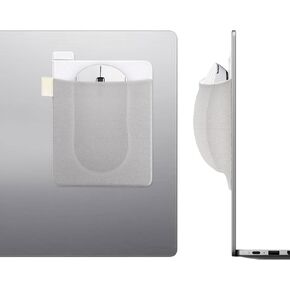 2 Pack Stick on Mouse Holder for Laptop, Widened Mouse Pouch Slim Pocket with Reusable Adhesive, No Glue Residue, Elastic Sleeve for Wireless Mouse, Hard Drive, Pen, Grey
