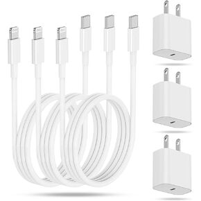 كتلة شحن سريعة iPhone مع كابل 10 أقدام و 3pack لسد شاحن الحائط المعتمد من Apple و USB C إلى سلك Lightning طويل ، النوع C طوب طاقة مكعب لـ Apple iPhone 14 Pro Max/13 Pro/12 Mini/11